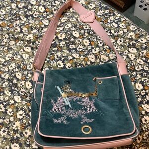 Embroidered Green and Pink Messenger Bag
